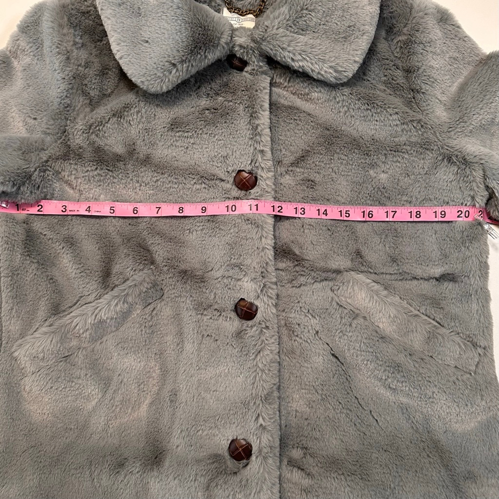 Fat Face (UK) Silver-Grey Faux Fur Jacket | Y2K Minimal Luxe Coat | US 8/ UK 12 - Picture 11 of 13